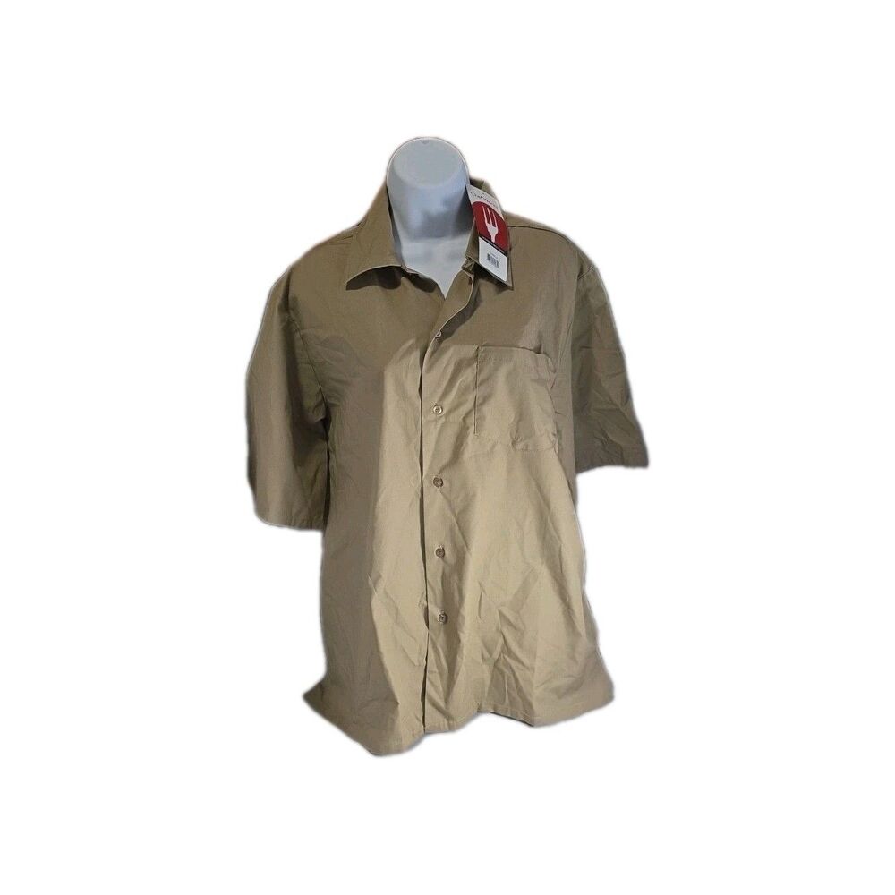NEW! Chef Works Khaki Café Shirt Medium High Quality C100-KHA-M Short Sleeve